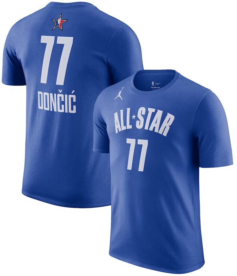 Men's #77 Luka Doncic Blue 2023 NBA All-Star Game Name & Number T-Shirt - Click Image to Close